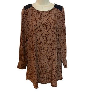 Blu Pepper Tunic Brown and Black Polkadots Long Sleeves Scoop Neck Dressy Top